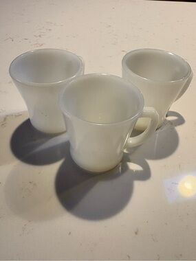 3 Vintage Milk Glass Mugs: 2 Fire King, I Federal Glass